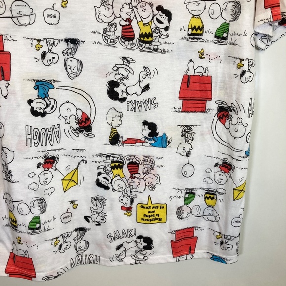 Peanuts AOP Snoopy Charlie Brown White Short Sleeve Shirt Sz XL Juniors - Picture 12 of 13